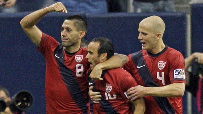 Clint Dempsey (left) salutes Landon Donovan during the US' 1-0 win over Panama on Wednesday night.