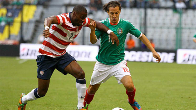 Maurice Edu and Andres Guardado in the August 2012 USA-Mexico friendly