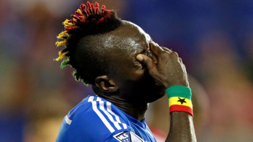 Dominic Oduro (Montreal Impact) reacts after missing a shot against the New York Red Bulls