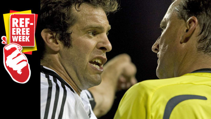 Ben Olsen argues with a referee during a match in 2009.