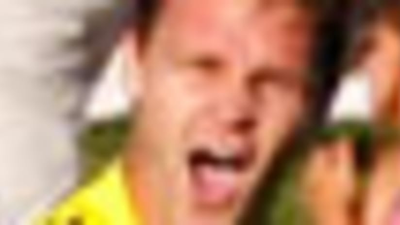 Crew defender Chad Marshall celebrates after scoring the first Columbus goal in 370 minutes.