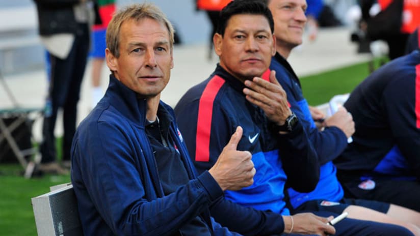 Jurgen Klinsmann gives the thumbs up before the USMNT friendly vs. Korea