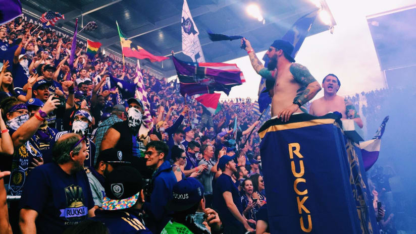 Orlando City supporters at first MLS match at Orlando City Stadium, Mar. 6, 2017
