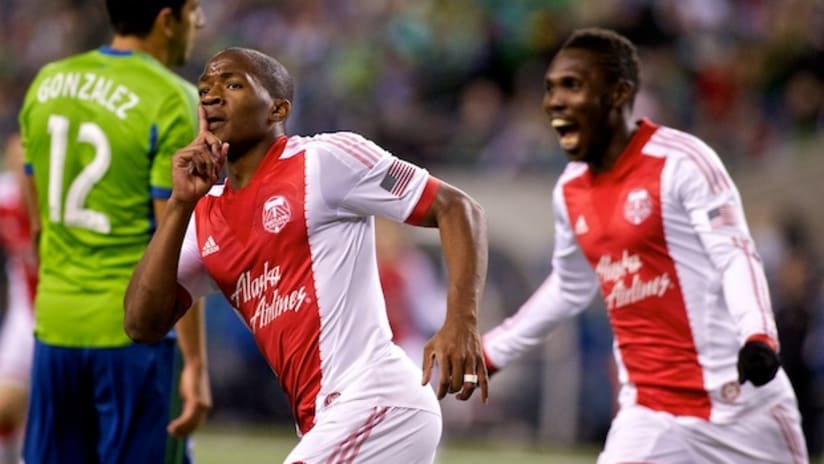 Darlington Nagbe celebrates his goal vs. Seattle in the playoffs