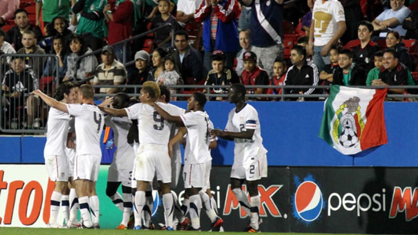 The US U-23s celebrate a goal against Mexico