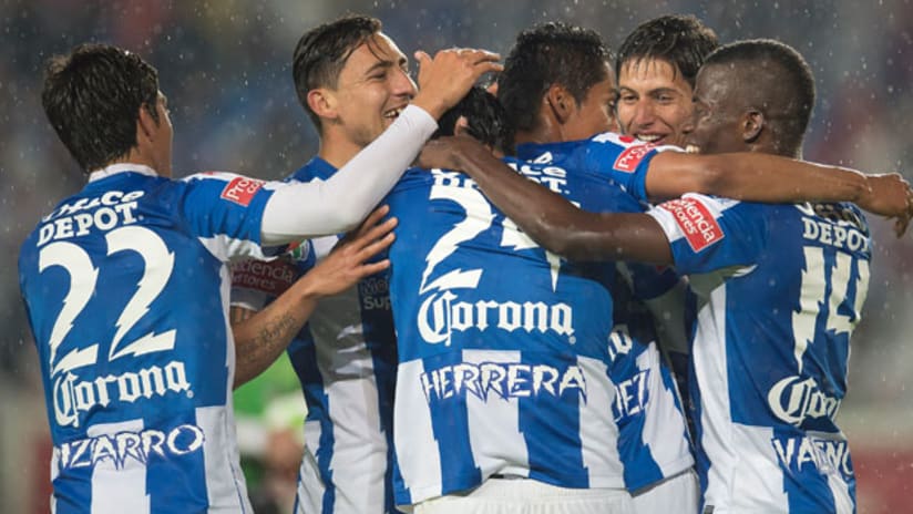 Pachuca celebrate goal in LIga MX