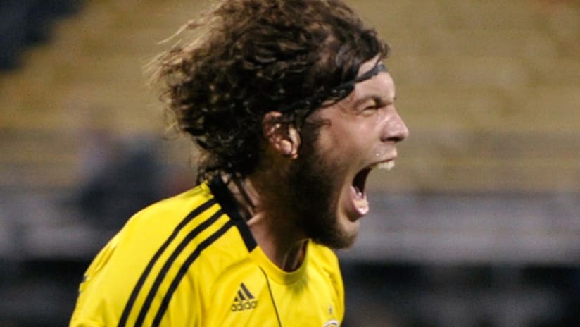 Tommy Heinemann of the Crew celebrates his first MLS goal