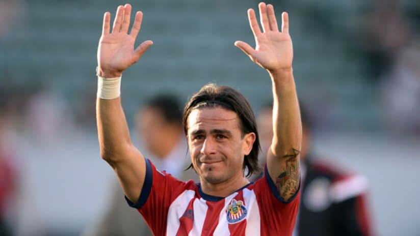 Chivas USA's Mauro Rosales salutes the fans