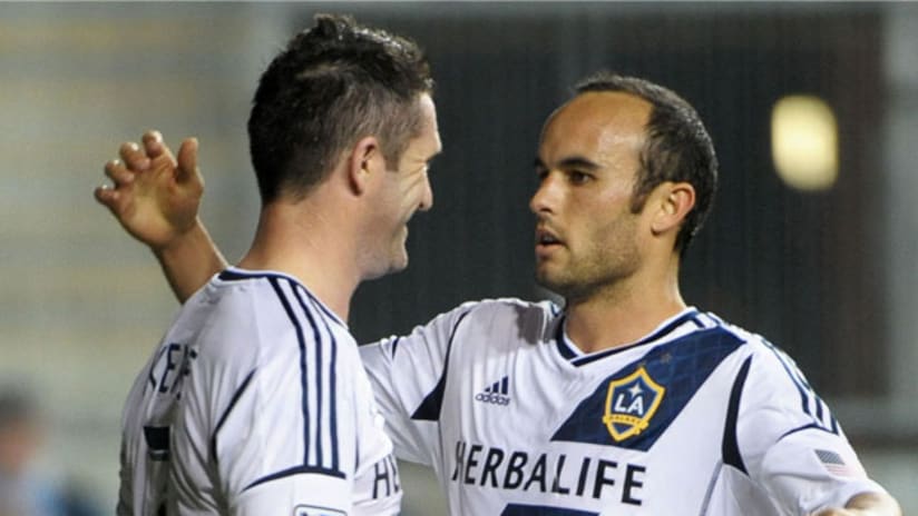 Robbie Keane and Landon Donovan embrace in Philly