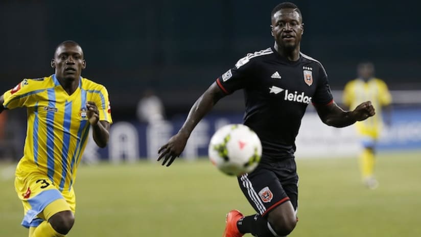 Eddie Johnson (D.C. United) and Evan Taylor (Waterhouse FC) in CCL action
