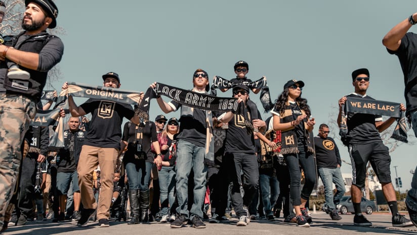 LAFC fans marching at foundation event
