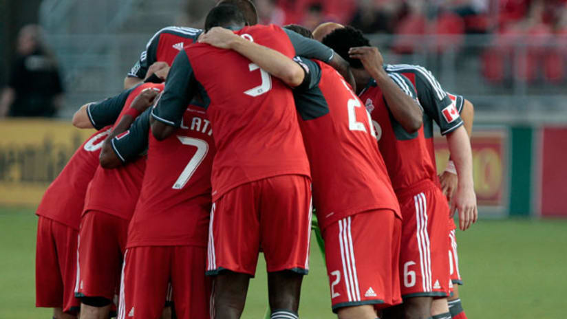 Toronto FC players come together before match.