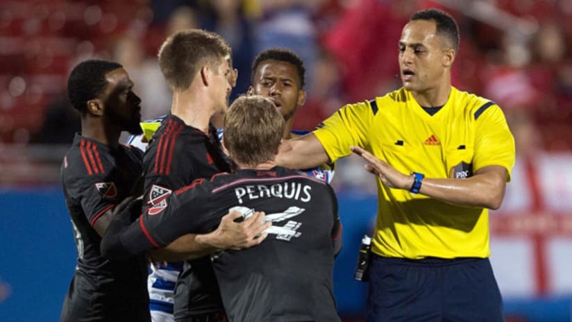 Toronto FC protest with the referee at Toyota Stadium (April 18, 2015)