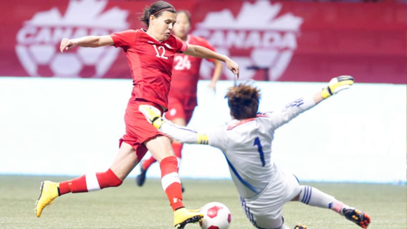 Christine Sinclair in action for the CanWNT vs. Japan