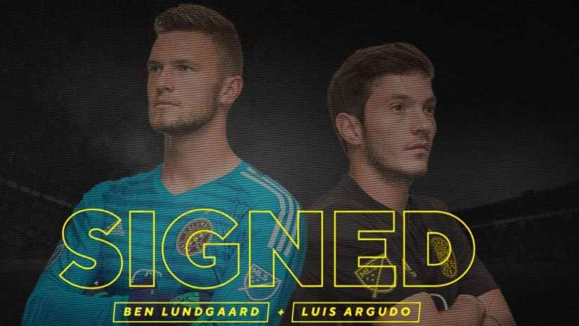 Ben Lundgaard, Luis Argudo - Columbus Crew SC - signing graphic