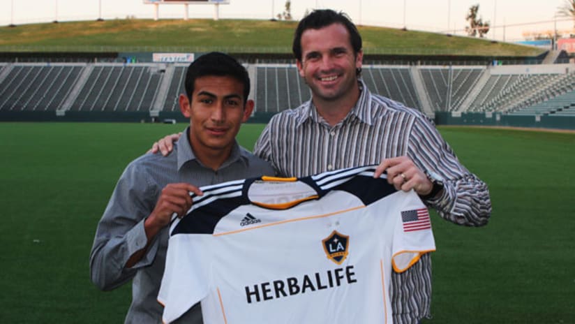 Kris Klein (right) poses with US youth midfielder and new LA Home Grown player Jose Villareal.