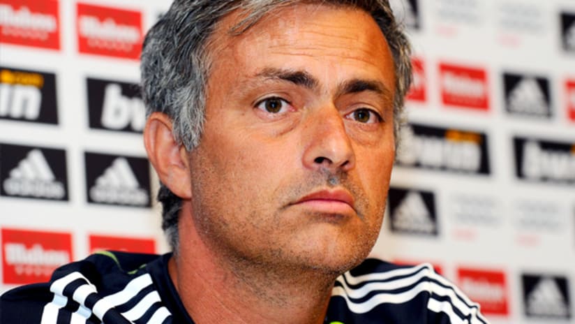 Real Madrid coach Jose Mourinho during a press conference in Los Angeles.