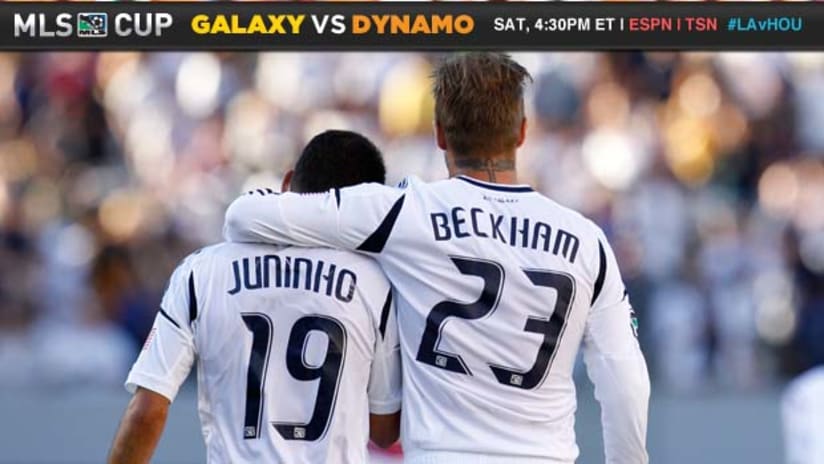David Beckham and Juninho (MLS Cup banner)