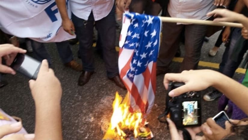 US flag burned in protests in Natal