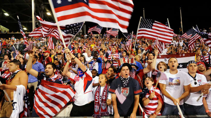 US fans celebrate the team's win over Jamaica