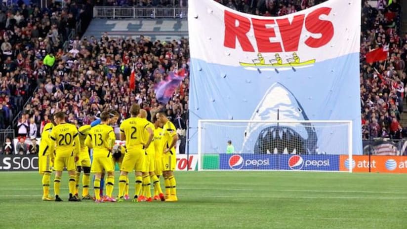 "JAWS"-themed tifo from New England Revolution fans