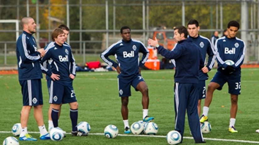 Martin Rennie instructs Vancouver players