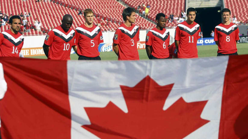 Canada players during the national anthem