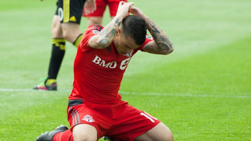Sebastian Giovinco (Toronto FC) is visibly frustrated after missing a shot