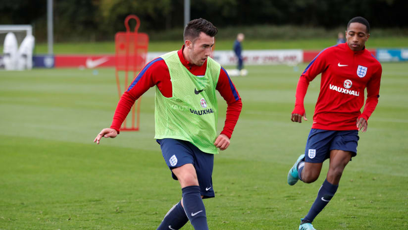 Jack Harrison - makes a pass during England Under-21 training - New York City FC