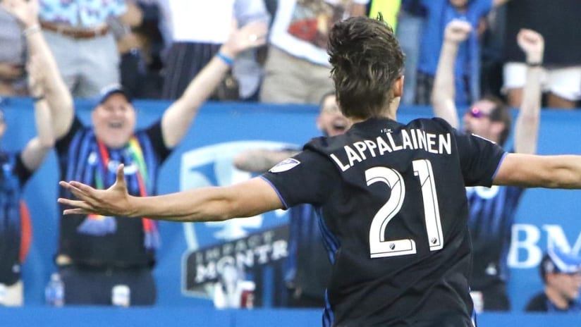 Montreal Impact winger Lassi Lappalainen celebrates his first MLS goal — July 27, 2019