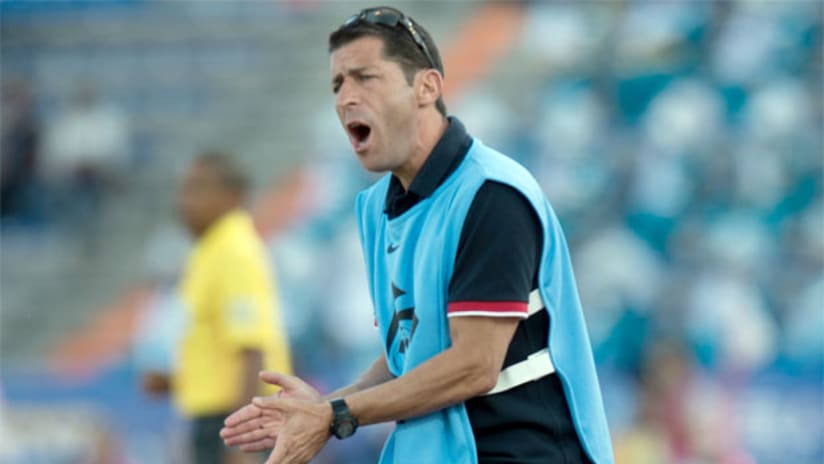 US Under-20 national team head coach Tab Ramos roams the sidelines in Mexico