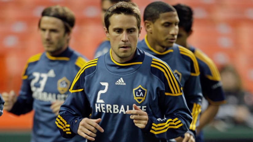 Todd Dunivant (center) and the LA Galaxy take on the New York Red Bulls on Saturday night at the Home Depot Center.