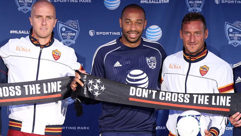 Michael Bradley, Thierry Henry and Francesco Totti at the 2013 MLS All-Star press conference