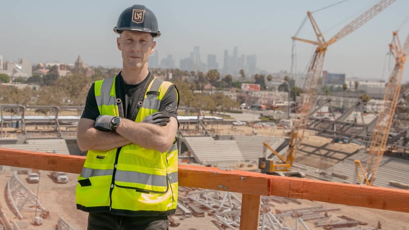 Bob Bradley - LAFC - posing at construction site