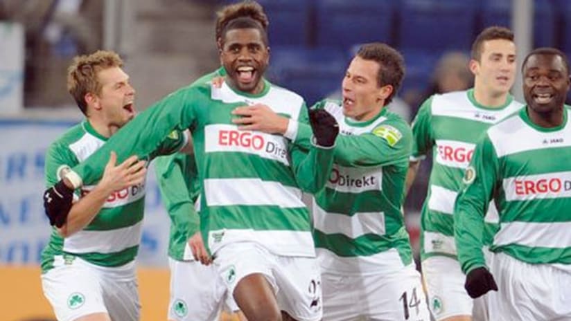 Olivier Occean celebrates a goal for Gruether Furth.