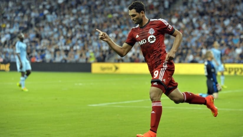 Gilberto celebrates his goal for Toronto FC vs. Sporting KC