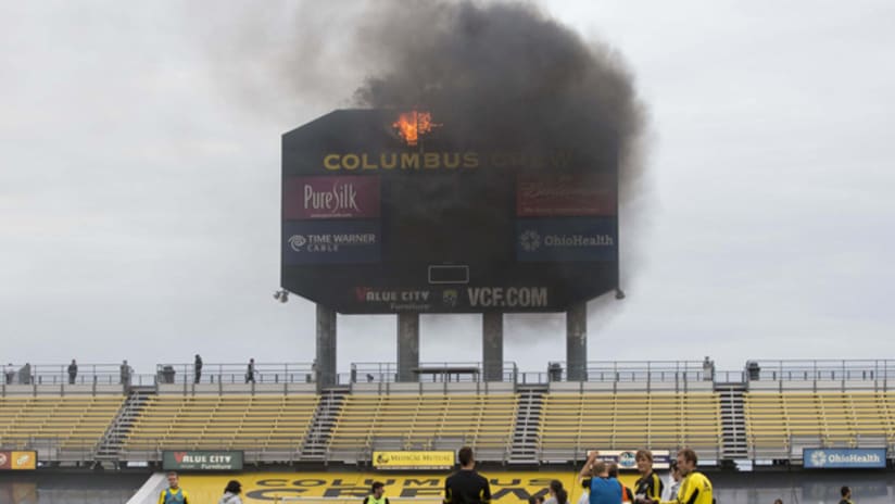 Columbus Crew Stadium scoreboard fire