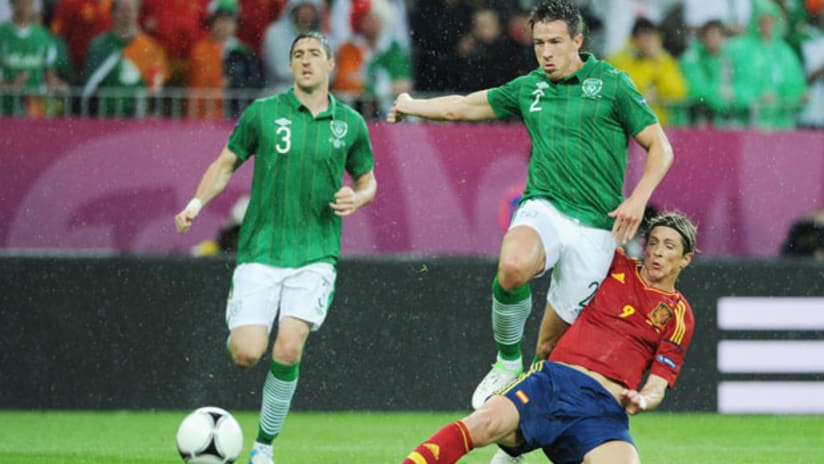 Sean St. Ledger in action for Ireland against Spain in Euro 2012