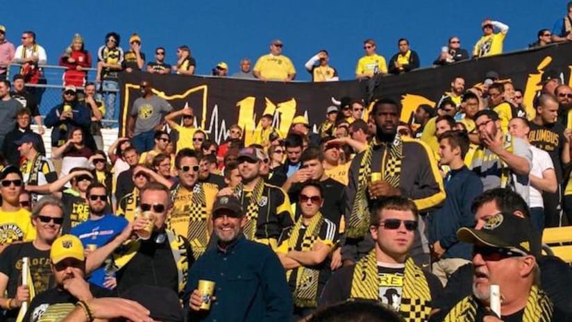 NBA center Greg Oden stands in Nordecke section at Columbus Crew game