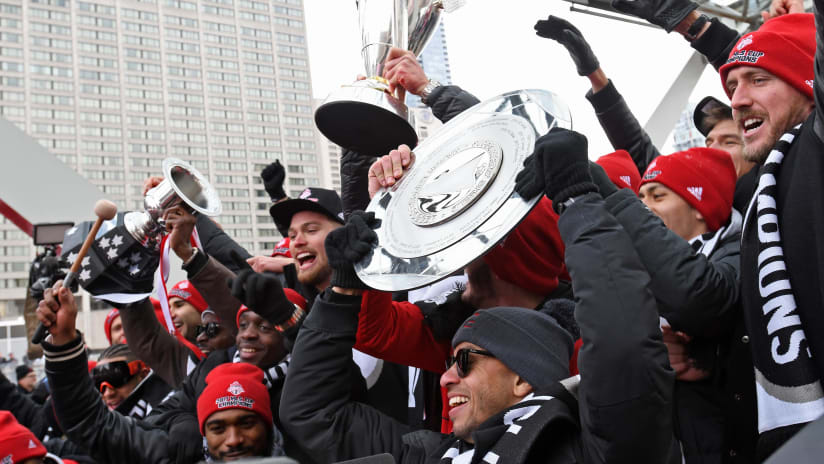 Toronto FC - hoist treble of trophies at victory parade