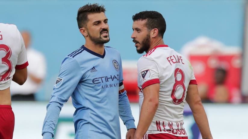 Felipe and David Villa arguing at New York Derby, August 6 2017