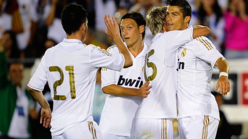 Real Madrid celebrate a goal against the Galaxy