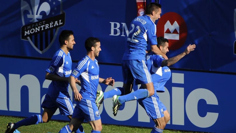 The Montreal Impact celebrate Andres Romero's opening goal (April 27, 2013)