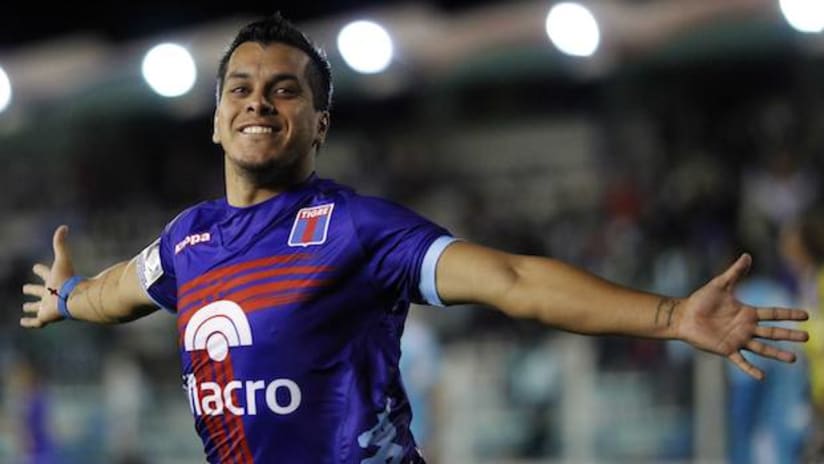 Reported Earthquakes target Matias Perez celebrates a goal for Tigre