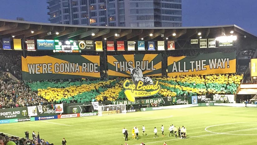 Timbers Army - Providence Park - Tifo - Cup Bound and Down - Ride This Bulls
