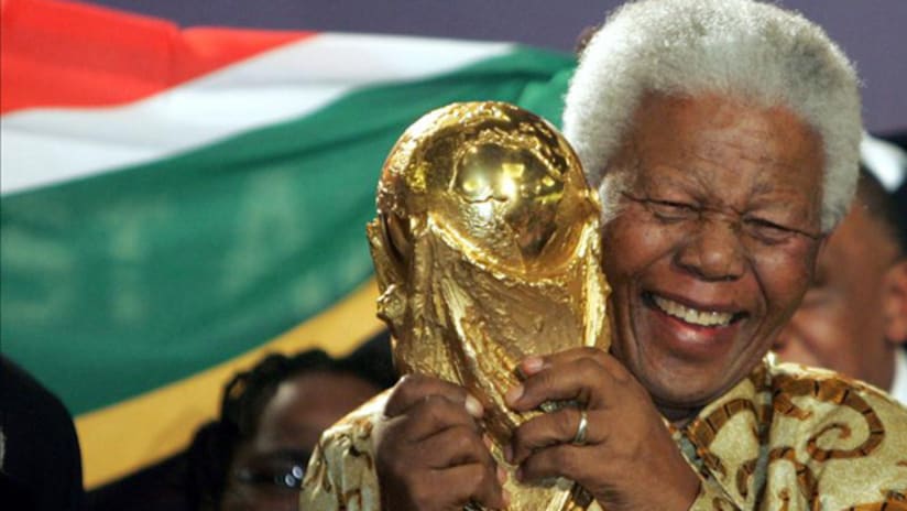 Nelson Mandela with the World Cup trophy