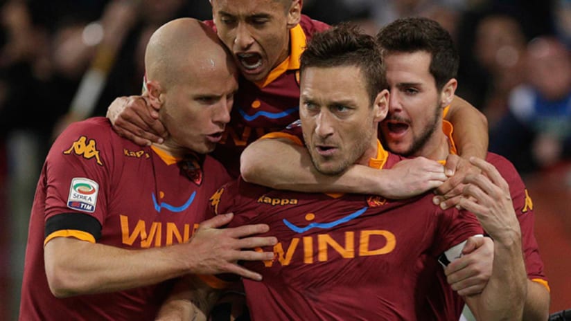 Roma celebrate Totti goal