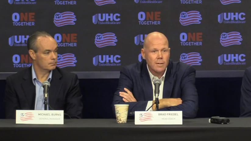 Brad Friedel, Mike Burns, Brian Bilello - New England Revolution - at Friedel's unveiling as head coach