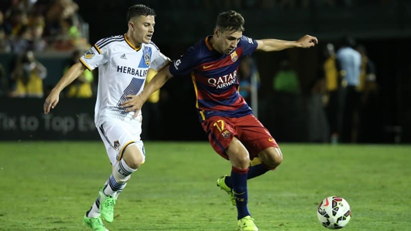 LA Galaxy's Raul Mendiola in action against FC Barcelona