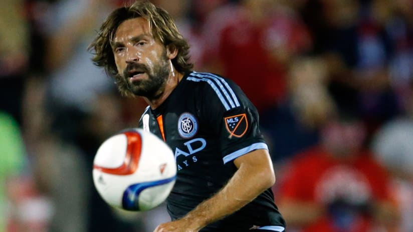 Andrea Pirlo follows though after passing - NYCFC